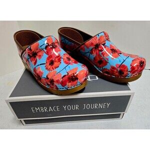 Dansko Professional Floral Patent Clogs Poppies Print Size 40 US 9.5-10 NIB